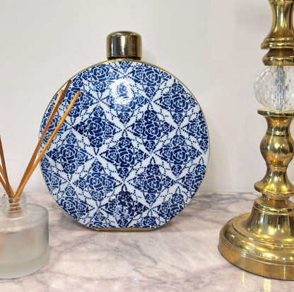 Round Blue Pattern Bottle with Cap