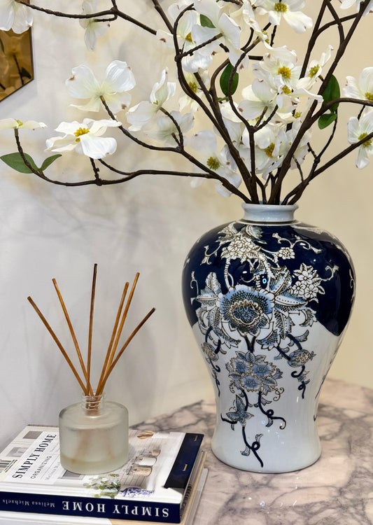 Blue & White Floral Chinese Pot