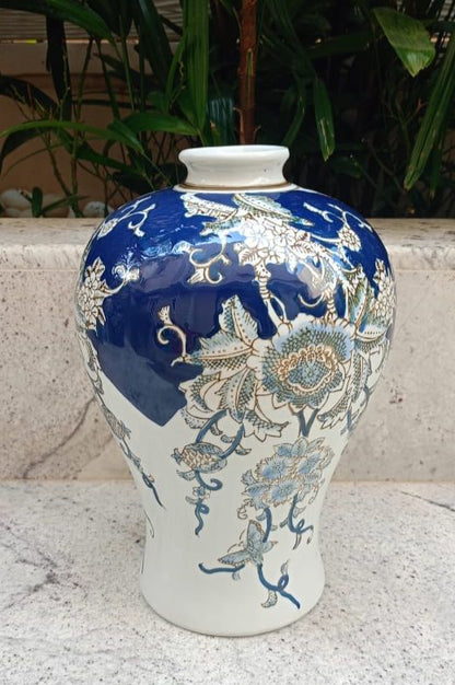 Blue & White Floral Chinese Pot