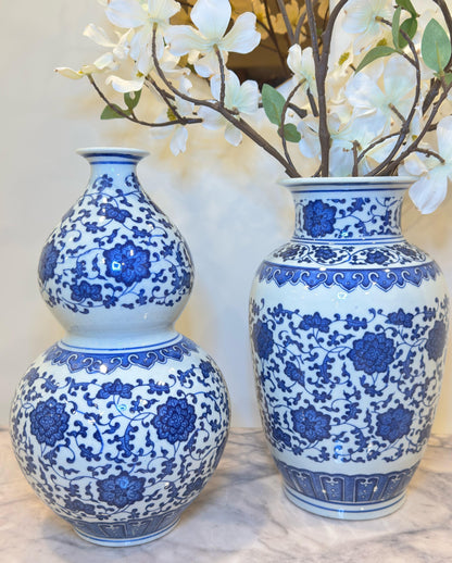 White Blue Floral Double Chinese Pot