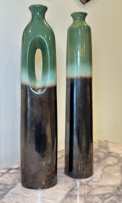 Sage Green Brown Tall Vase with Hole