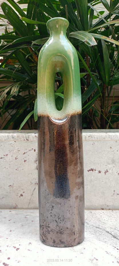 Sage Green Brown Tall Vase with Hole
