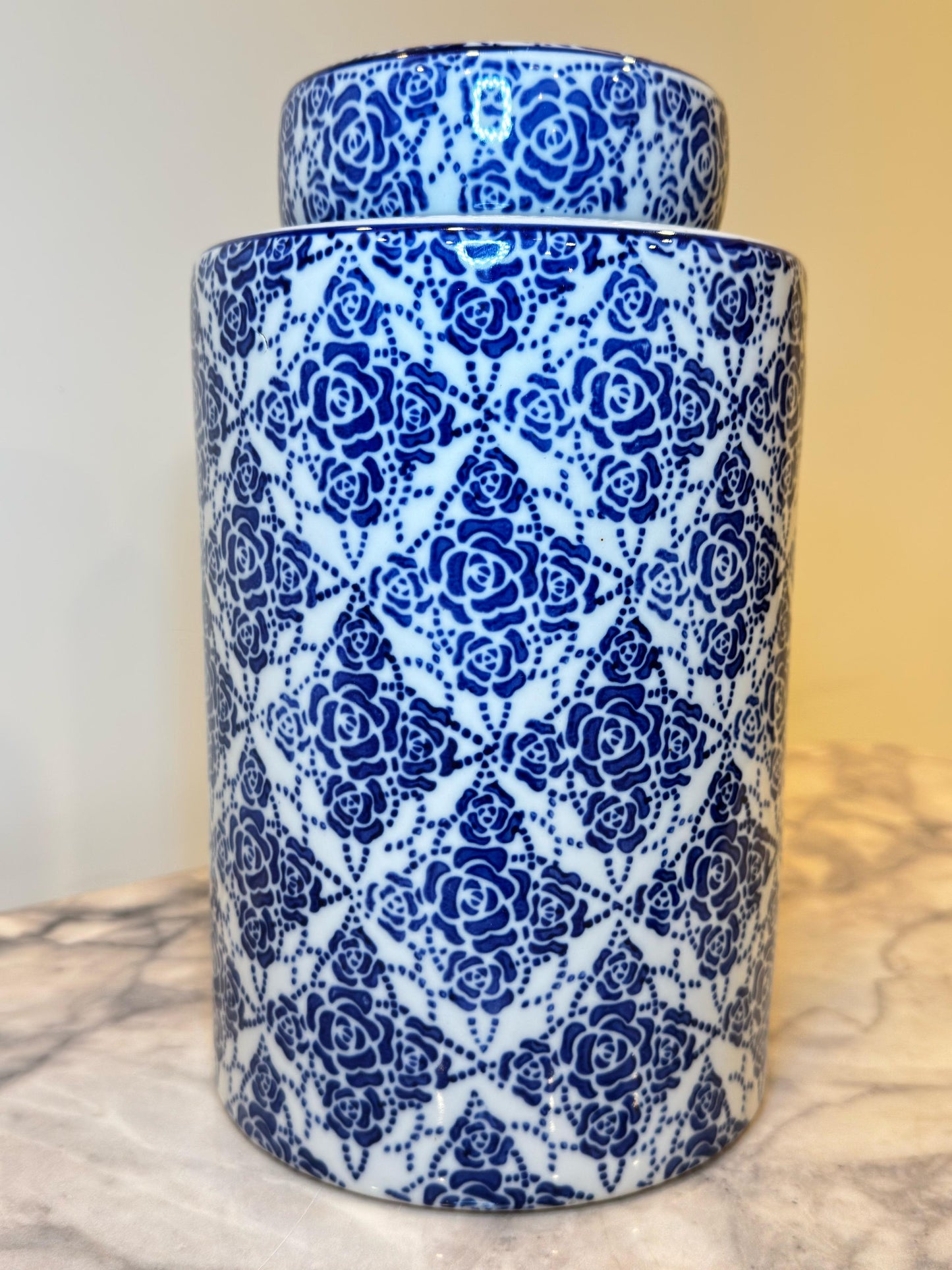 Blue White Floral Jar Big with Lid