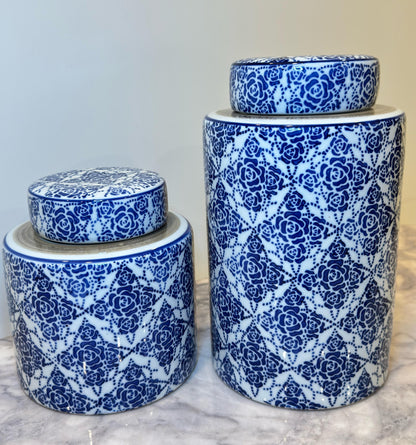 Blue White Floral Jar Big with Lid