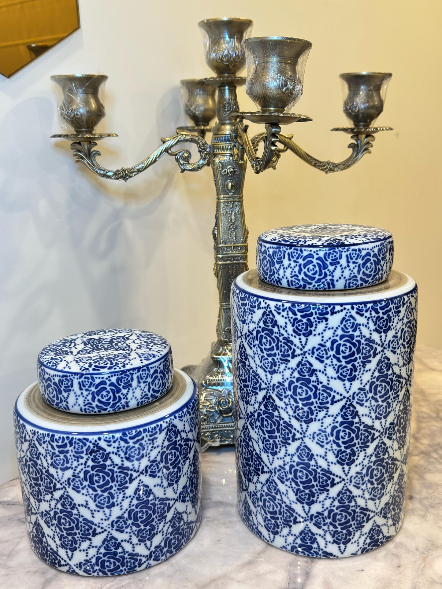 Blue White Floral Jar Small with Lid