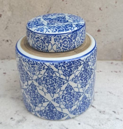 Blue White Floral Jar Small with Lid