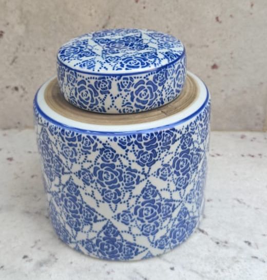 Blue White Floral Jar Small with Lid