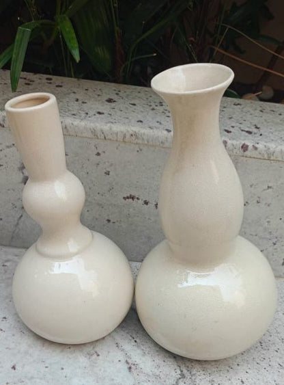 Tilted Off white Flower Vase Big