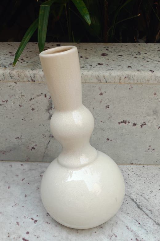 Tilted Off white Flower Vase Big