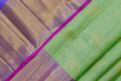 Vibrant Parrot Green with Golden Motifs & Violet-Pink Border