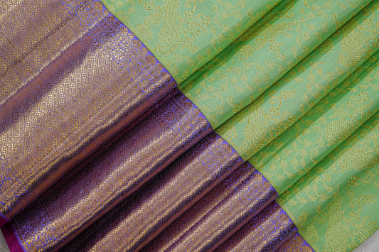 Vibrant Parrot Green with Golden Motifs & Violet-Pink Border