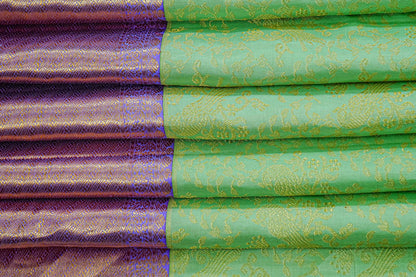 Vibrant Parrot Green with Golden Motifs & Violet-Pink Border