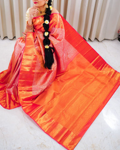 Floral Zari Orange Red Grandeur