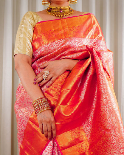 Floral Zari Orange Red Grandeur