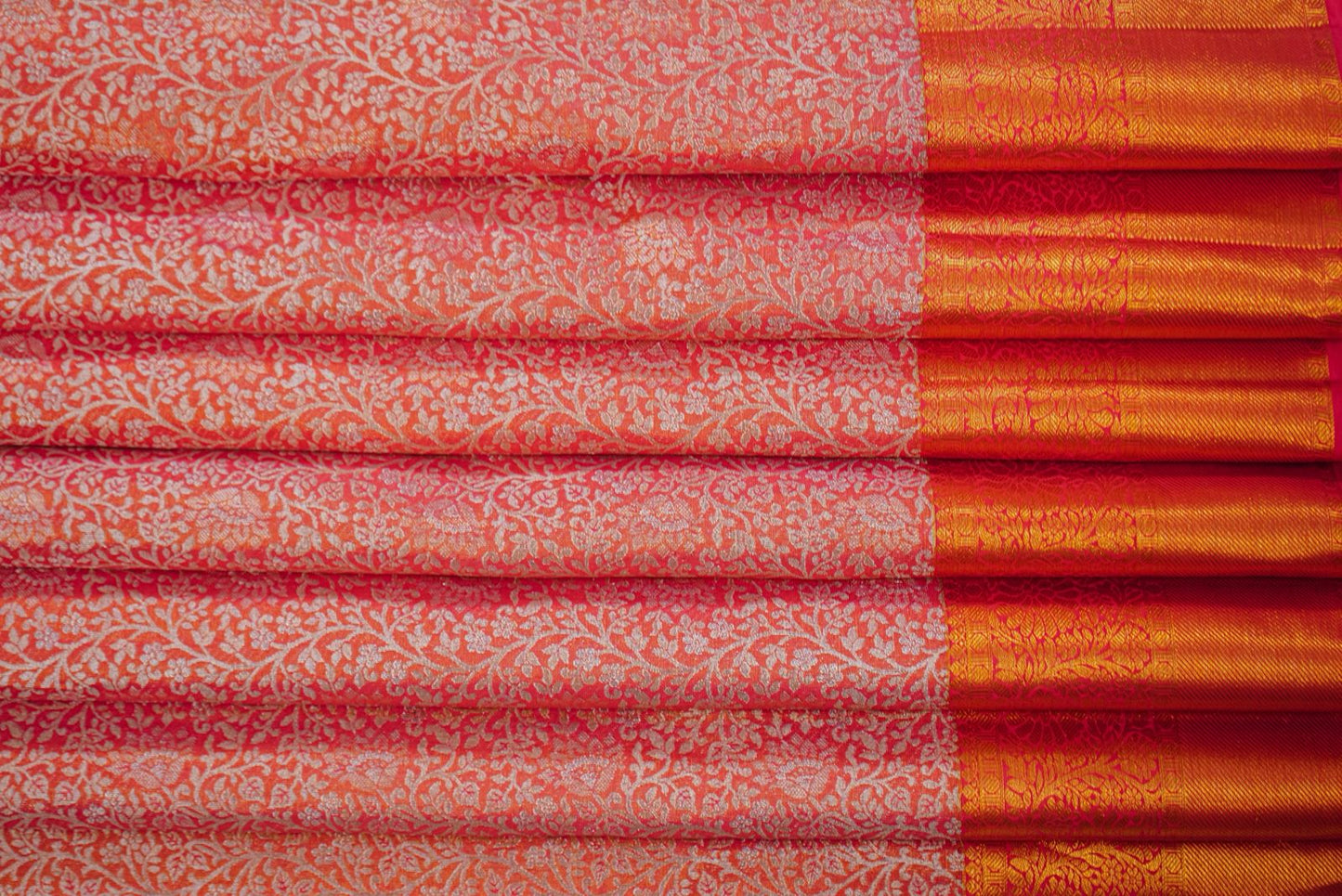 Floral Zari Orange Red Grandeur