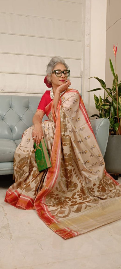 Beige and Red Patola Elegance