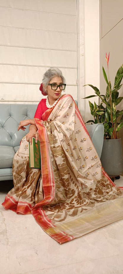 Beige and Red Patola Elegance