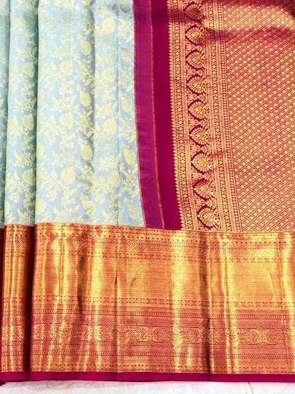 Classic Ash Blue Kanjivaram Masterpiece