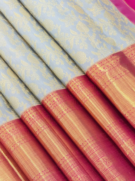 Classic Ash Blue Kanjivaram Masterpiece