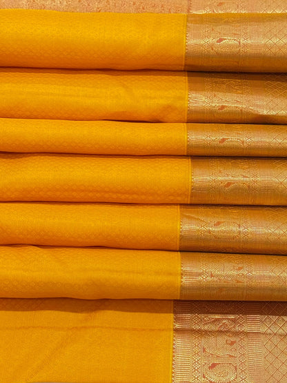 Yellow Kanchipuram Silk With Pink