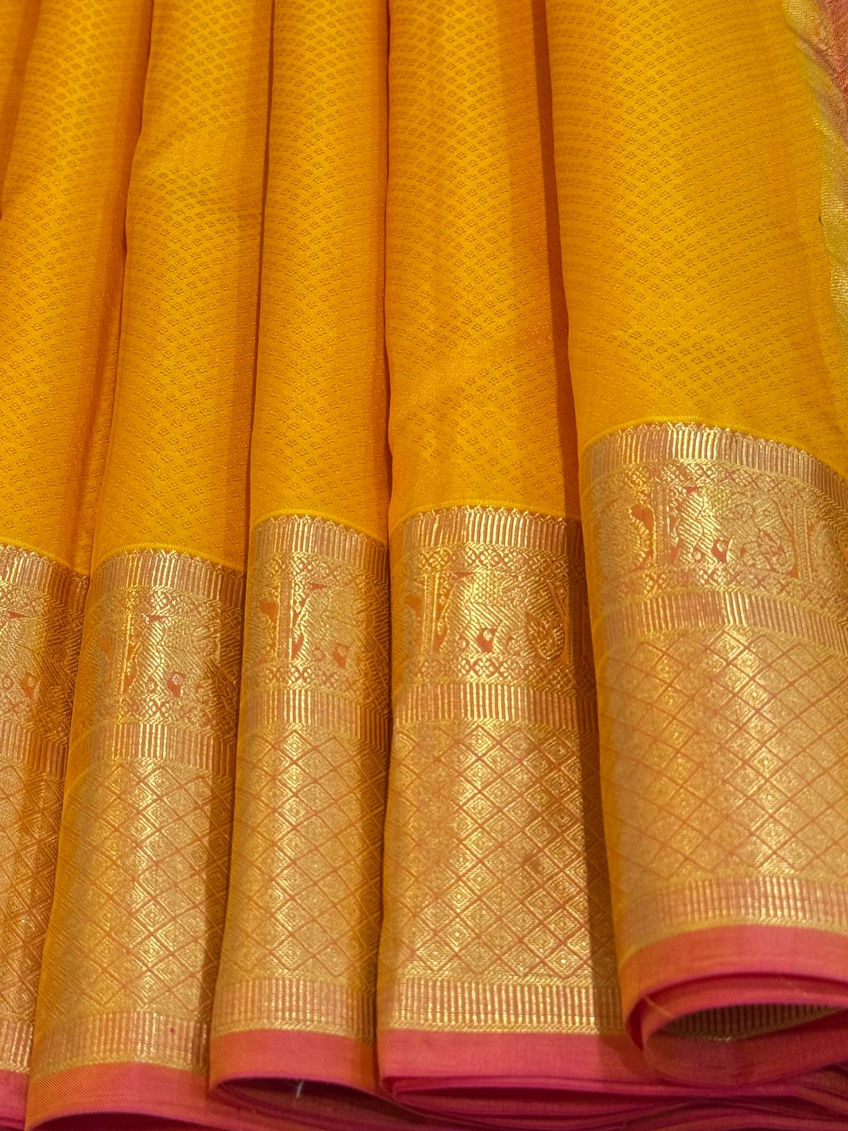 Yellow Kanchipuram Silk With Pink