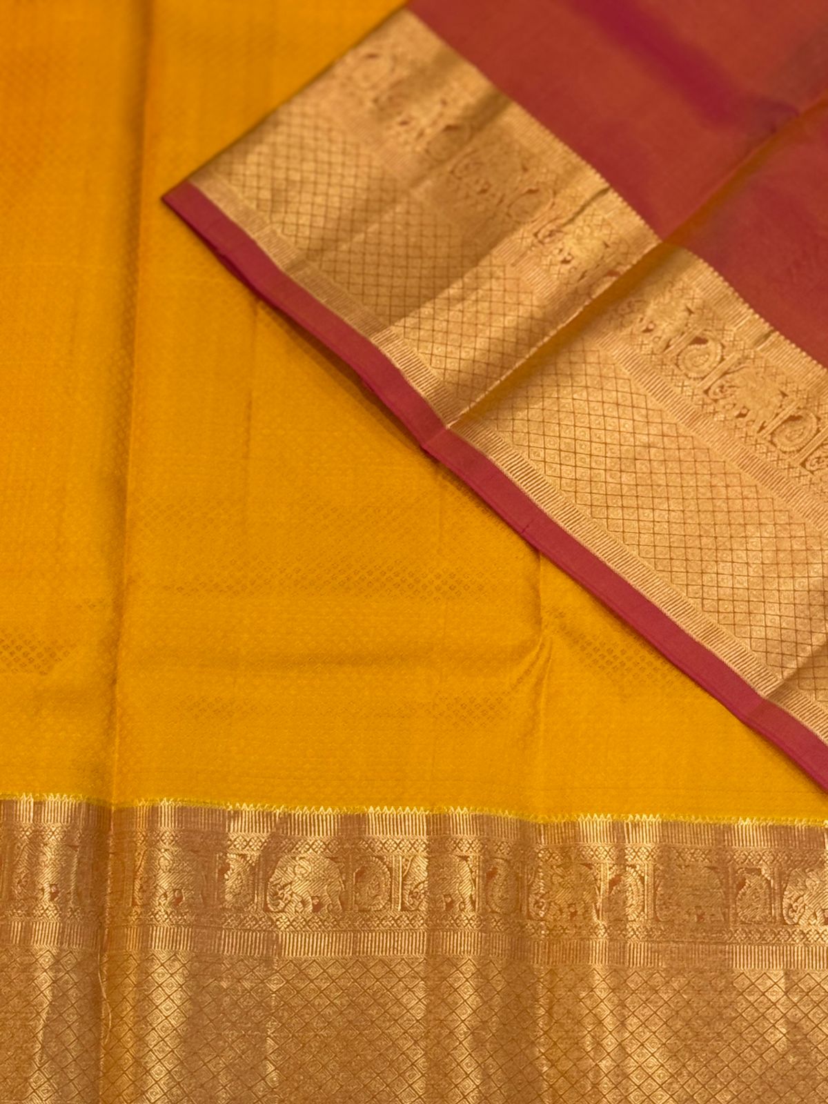 Yellow Kanchipuram Silk With Pink