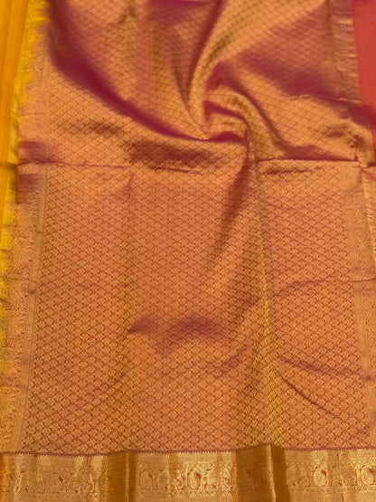 Yellow Kanchipuram Silk With Pink