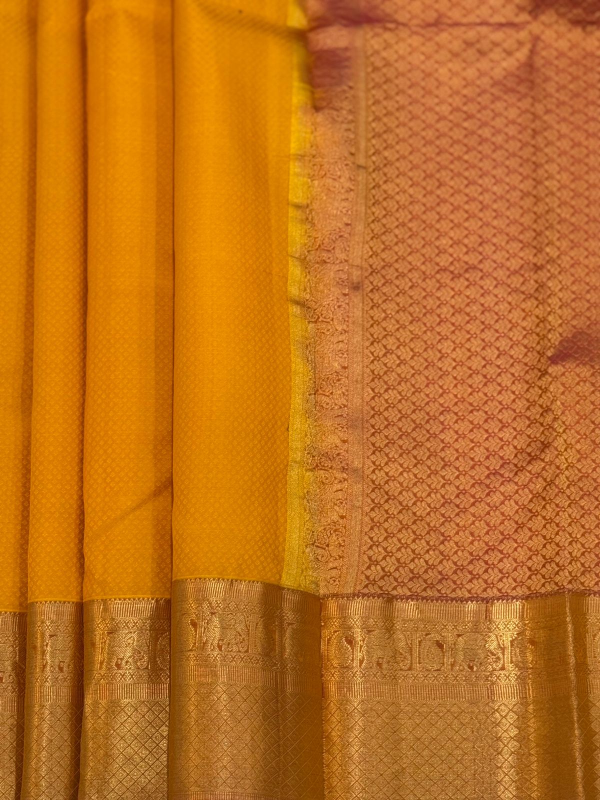 Yellow Kanchipuram Silk With Pink