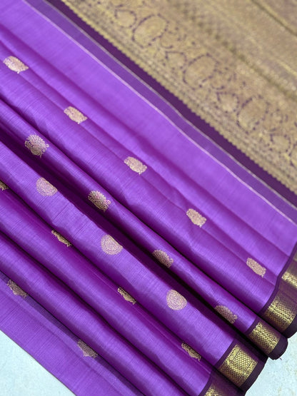 Lavender and Dull Gold Zari Handwoven Kanjivaram Saree