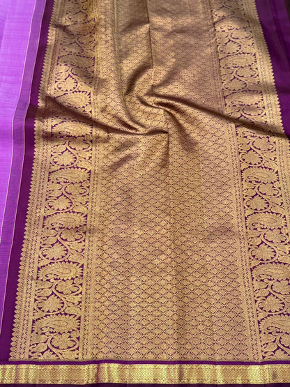 Lavender and Dull Gold Zari Handwoven Kanjivaram Saree