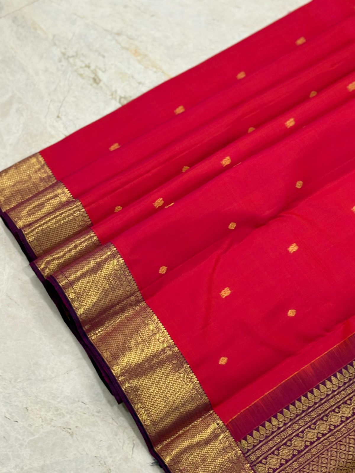 Tomato Red and Gold Handwoven Kanjivaram Saree