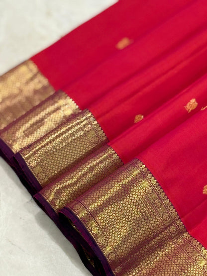 Tomato Red and Gold Handwoven Kanjivaram Saree