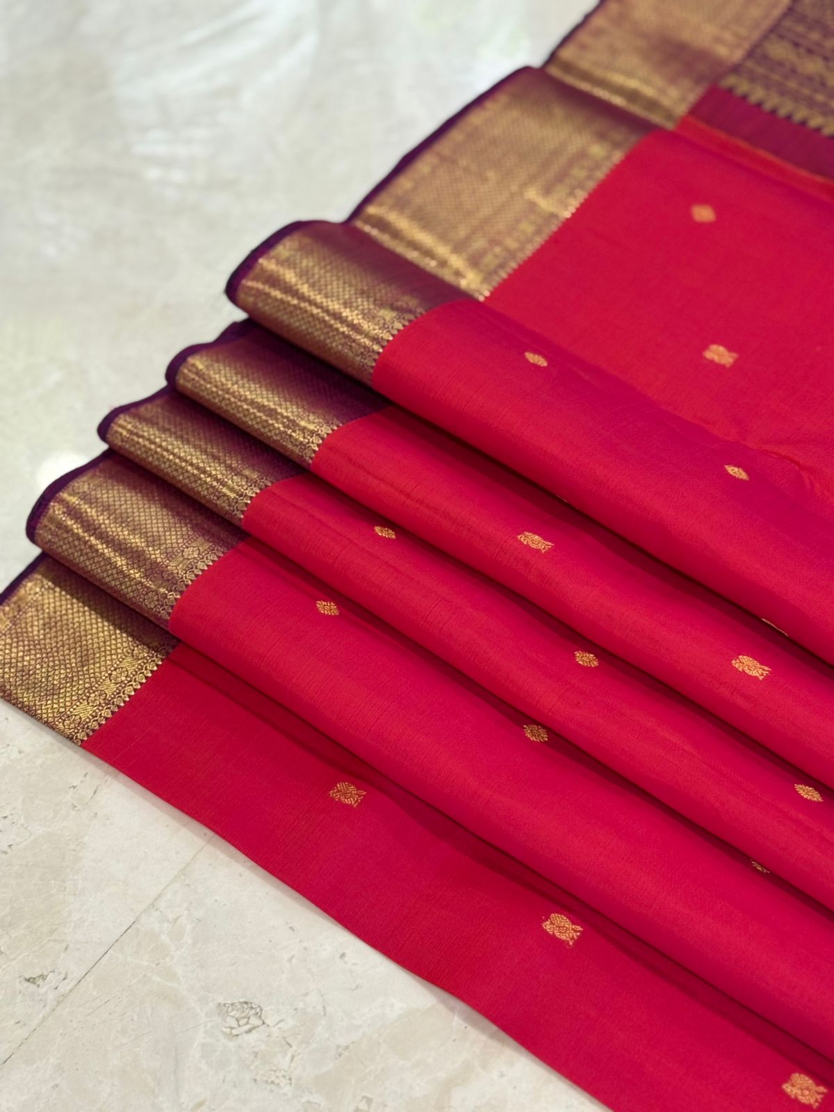 Tomato Red and Gold Handwoven Kanjivaram Saree
