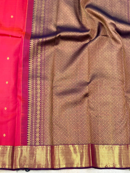 Tomato Red and Gold Handwoven Kanjivaram Saree