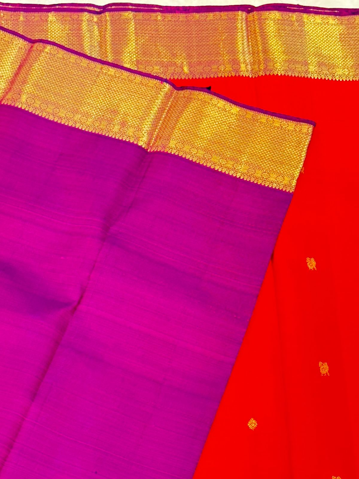 Tomato Red and Gold Handwoven Kanjivaram Saree