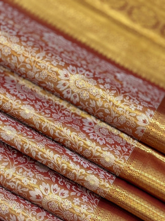 Rust-Orange Zari Woven Silk Saree