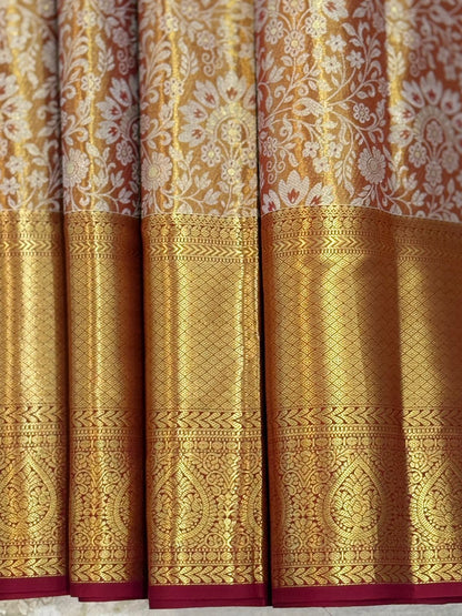 Rust-Orange Zari Woven Silk Saree