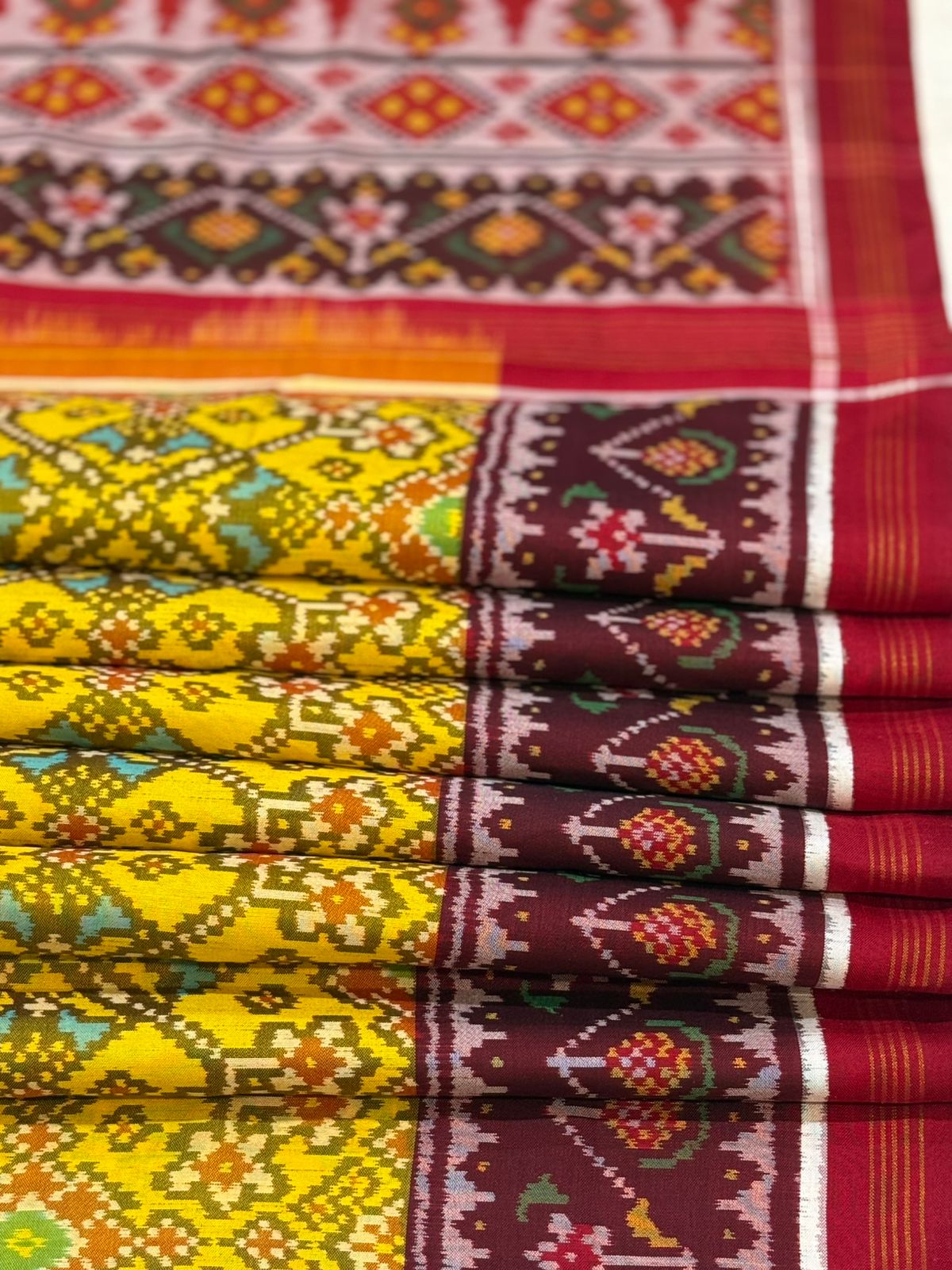 Yellow Maroon Ikkat Silk Grandeur