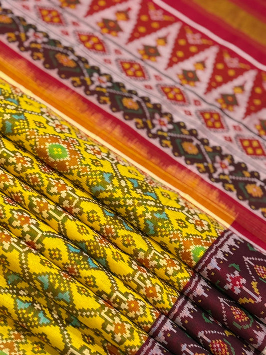 Yellow Maroon Ikkat Silk Grandeur