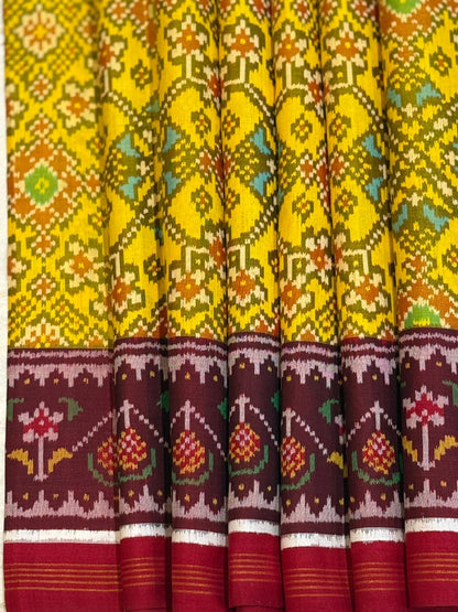 Yellow Maroon Ikkat Silk Grandeur