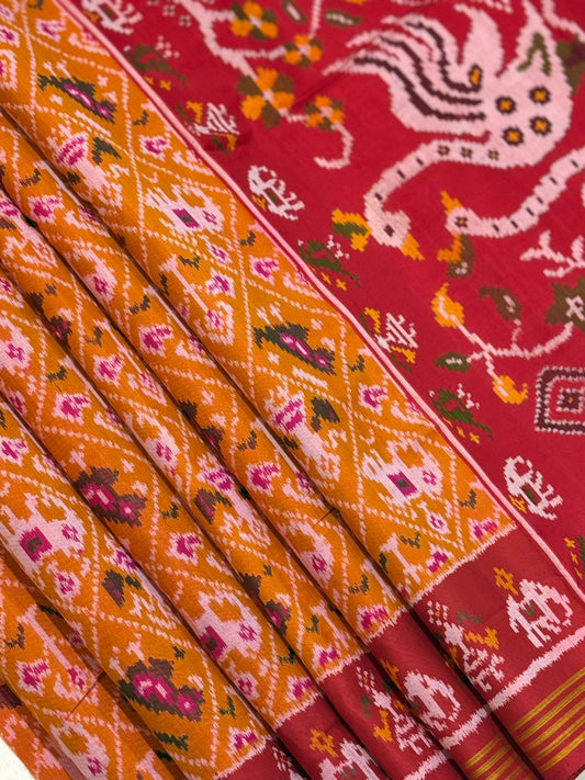 Orange Maroon Ikkat Silk Splendor