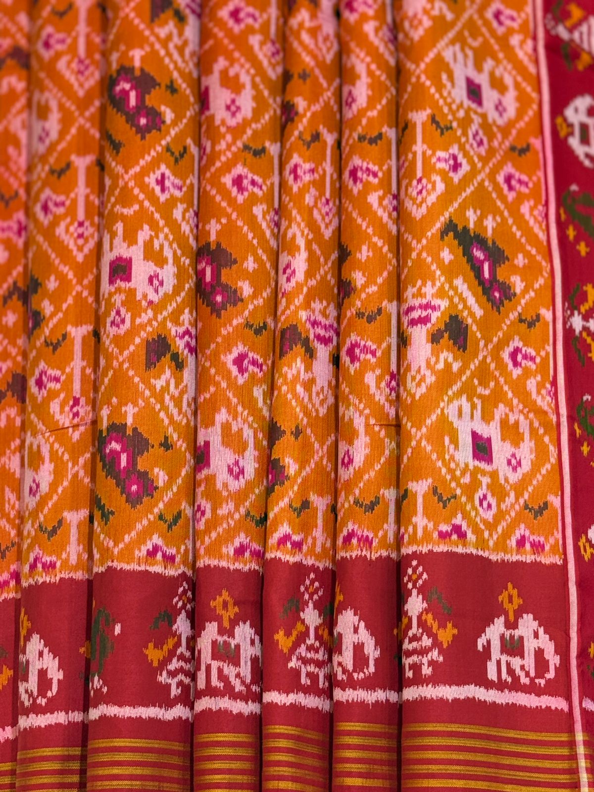 Orange Maroon Ikkat Silk Splendor