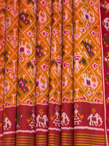 Orange Maroon Ikkat Silk Splendor