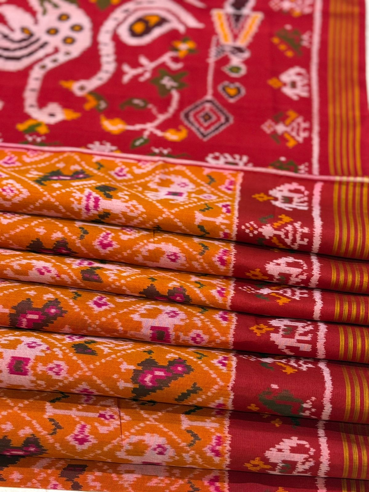 Orange Maroon Ikkat Silk Splendor