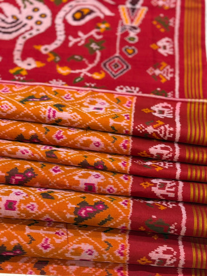 Orange Maroon Ikkat Silk Splendor