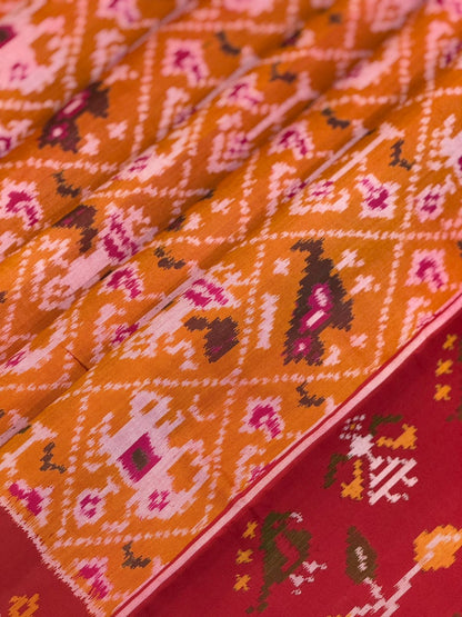 Orange Maroon Ikkat Silk Splendor