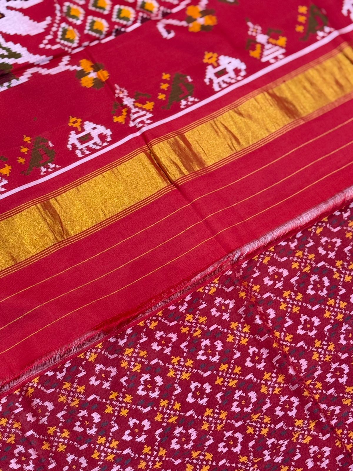 Orange Maroon Ikkat Silk Splendor