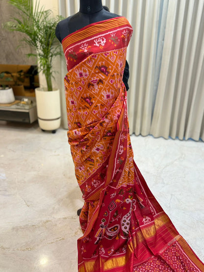 Orange Maroon Ikkat Silk Splendor