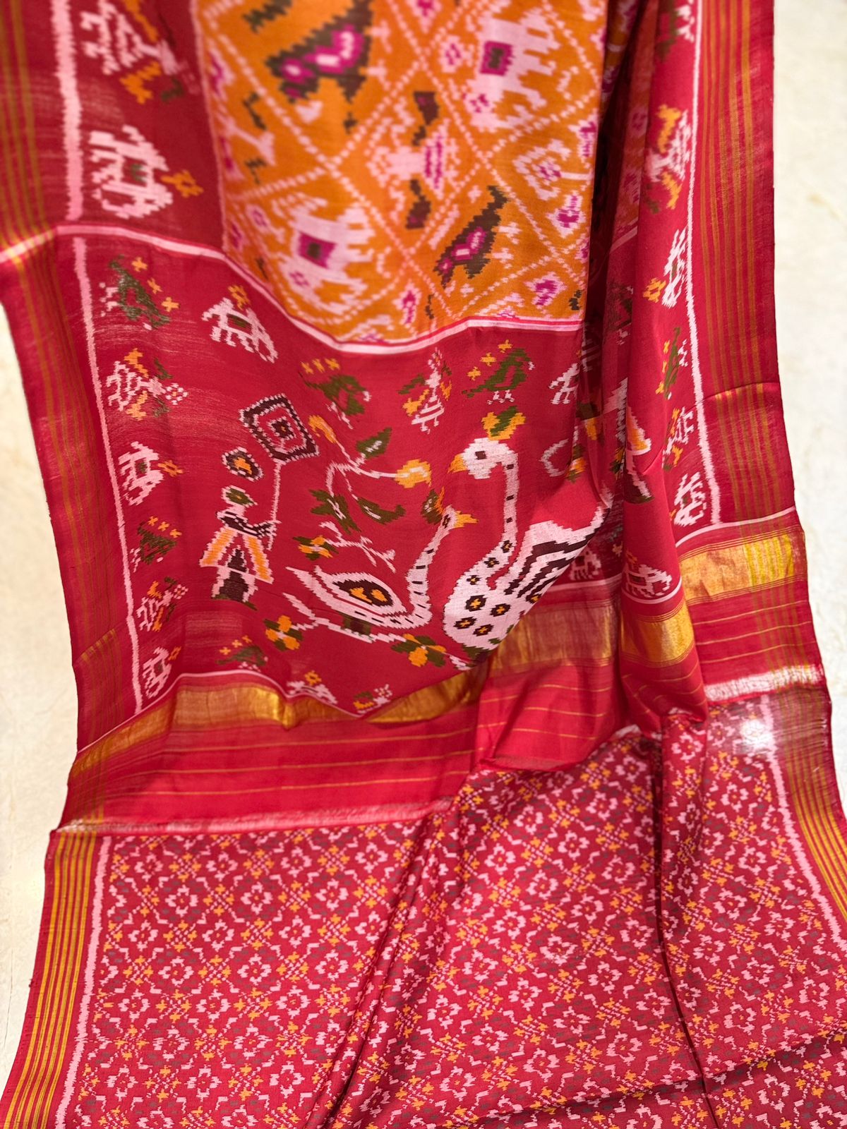 Orange Maroon Ikkat Silk Splendor