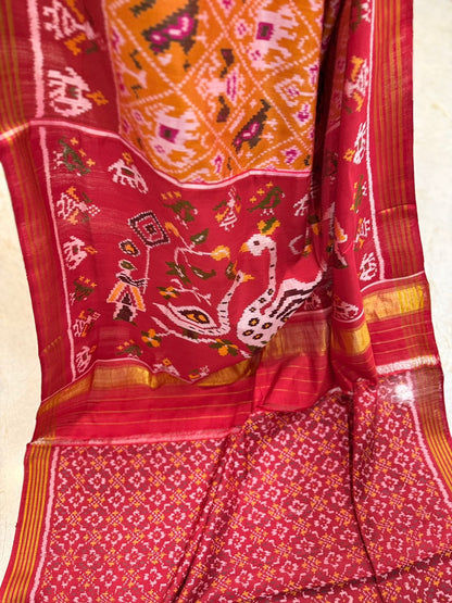 Orange Maroon Ikkat Silk Splendor